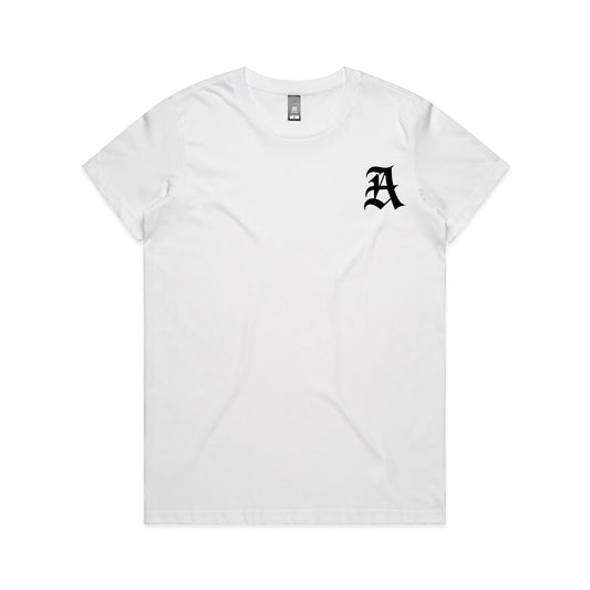 AloneTees “Classic A x Stretch Back” Logo T-Shirt — Women’s Fit
